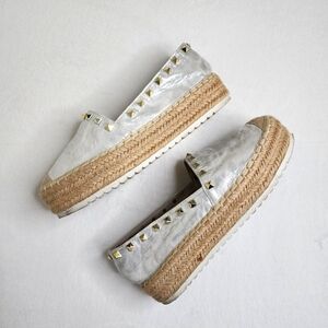 Lunnah Bella Silver Studded Espadrille Platform Shoes Size 9 Euro Summer Casual